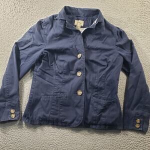 LL Bean Jacket Women's 16 Blue 3 Button Up Cotton Blazer Long Sleeve Casual